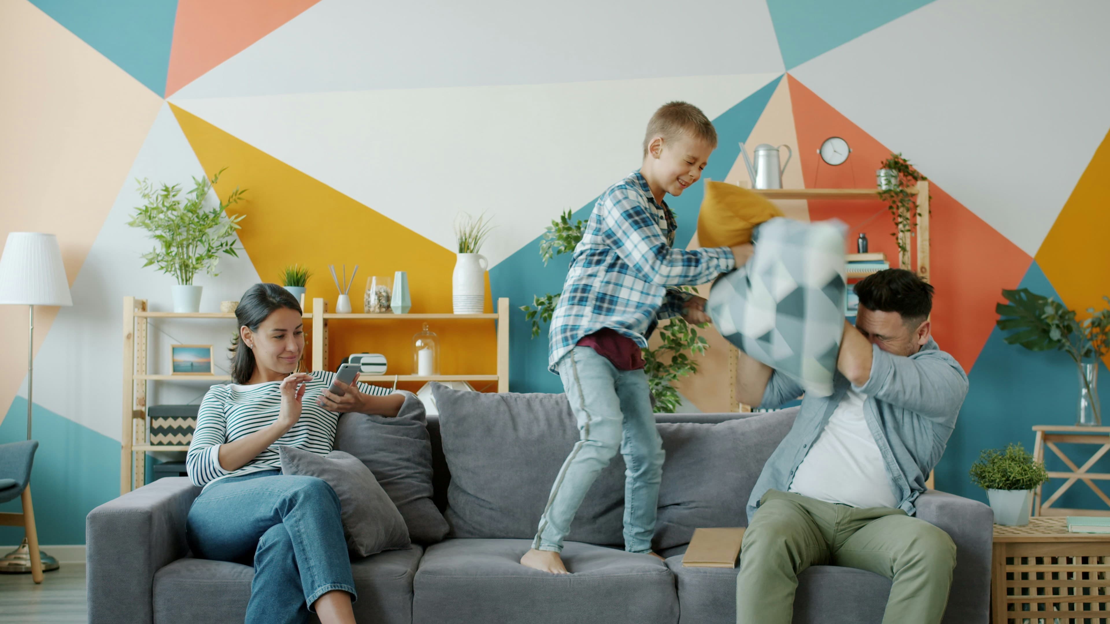 Happy family relaxing at home